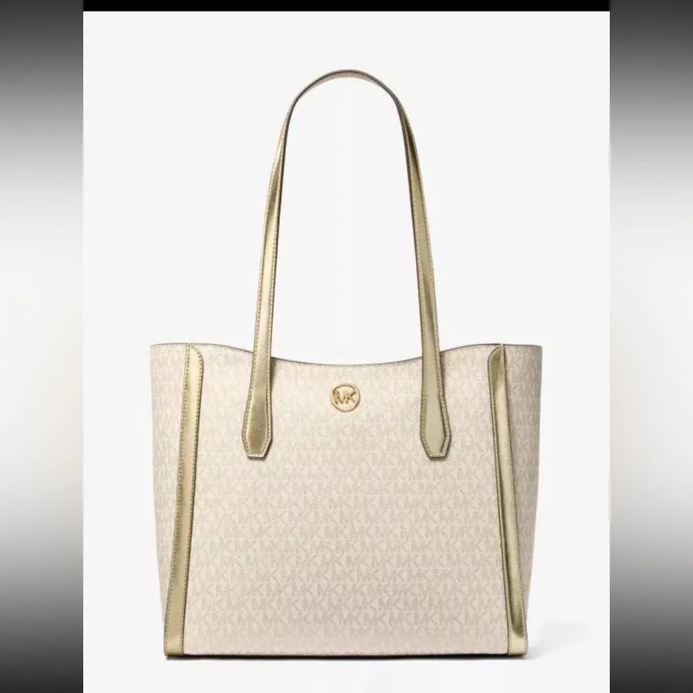 NWT MICHAEL KORS Leida Large Metallic Signature Logo Tote Bag